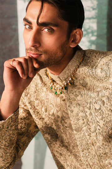 'RUSTAM' IVORY HAND EMBROIDERED SHERWANI